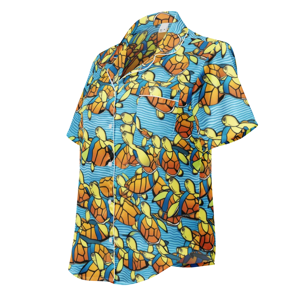 Tidal Shell Parade on Women's Short Sleeve Pajama Top — Left Front