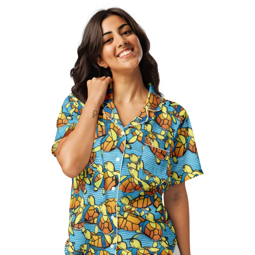 Tidal Shell Parade on Women's Short Sleeve Pajama Top — Front