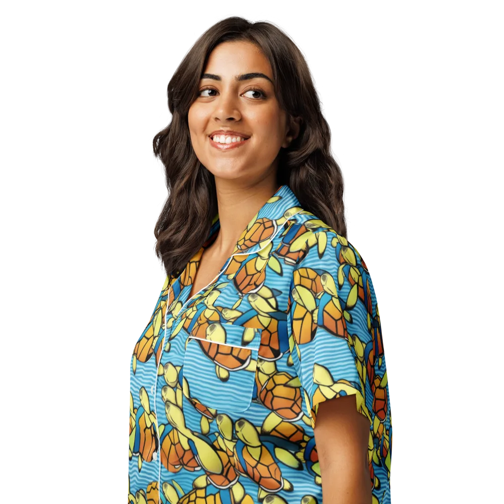 Tidal Shell Parade on Women's Short Sleeve Pajama Top — Left Front