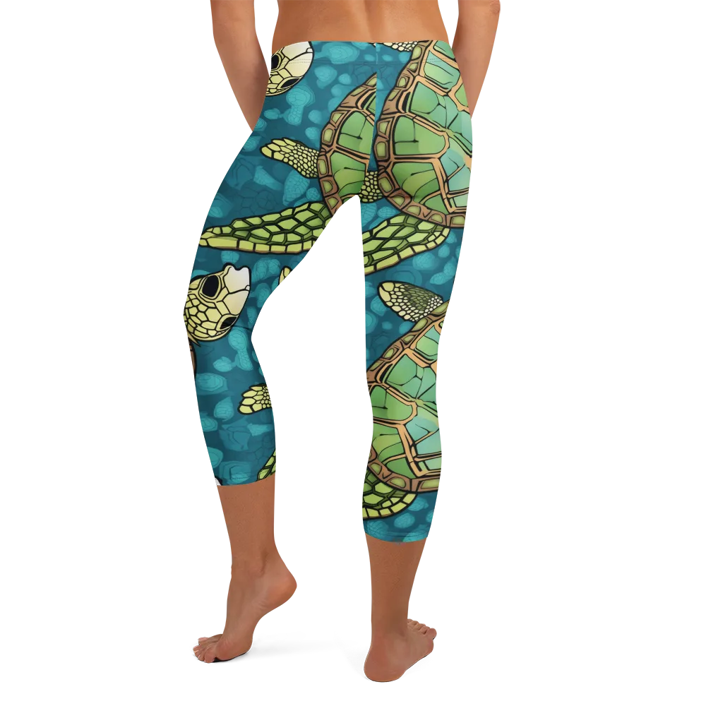 Lagoon Turtles on Capri Leggings — Back