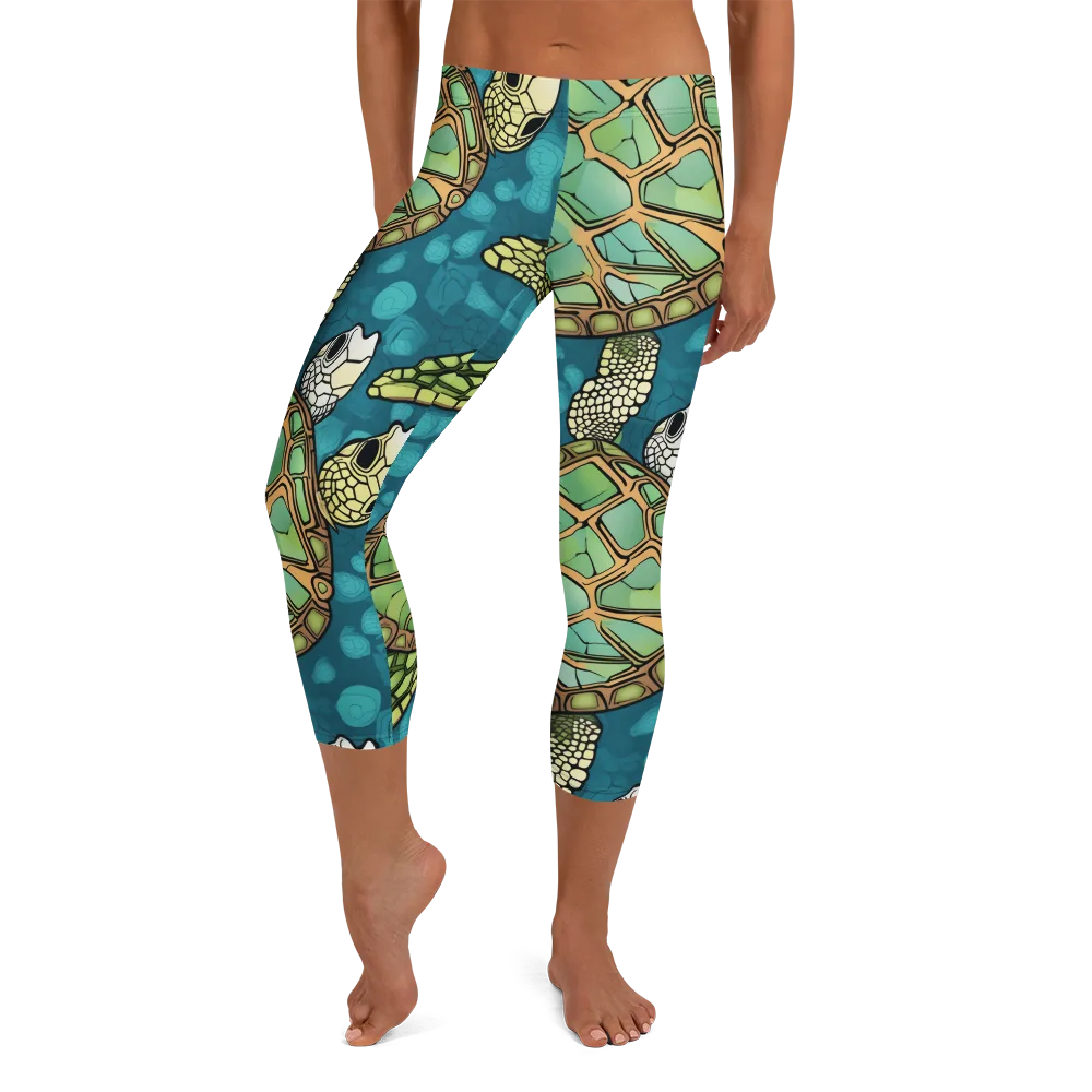 Lagoon Turtles on Capri Leggings — Front
