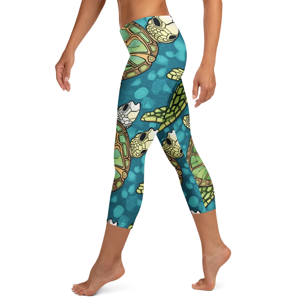 Lagoon Turtles on Capri Leggings — Left