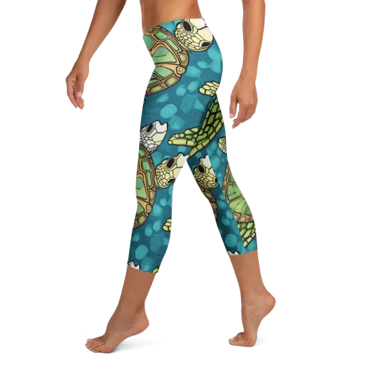 Lagoon Turtles on a Capri Leggings
