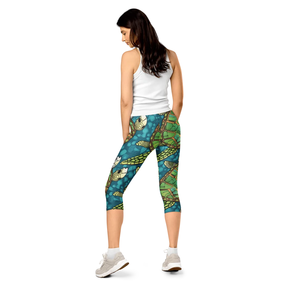 Lagoon Turtles on Capri Leggings — Back