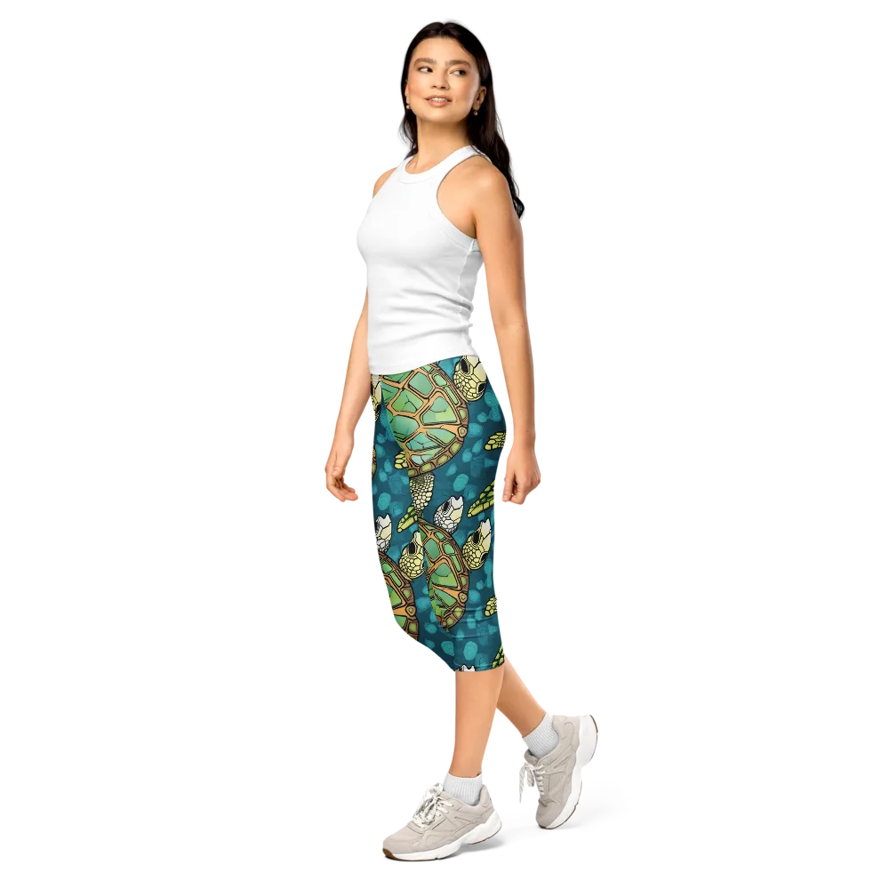 Lagoon Turtles on Capri Leggings — Left Front