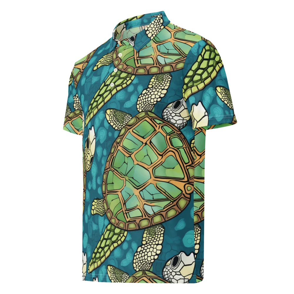Lagoon Turtles on Men's Slim Fit Polo Shirt — Left Front