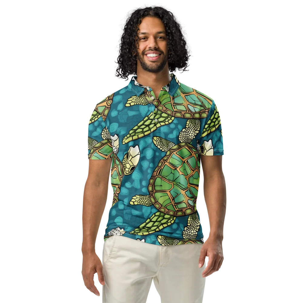 Lagoon Turtles on Men's Slim Fit Polo Shirt — Front