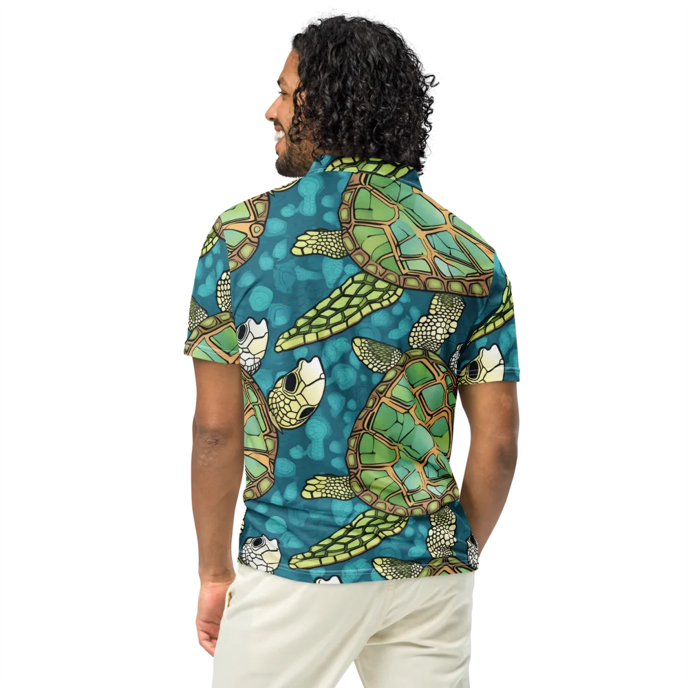 Lagoon Turtles on Men's Slim Fit Polo Shirt — Back