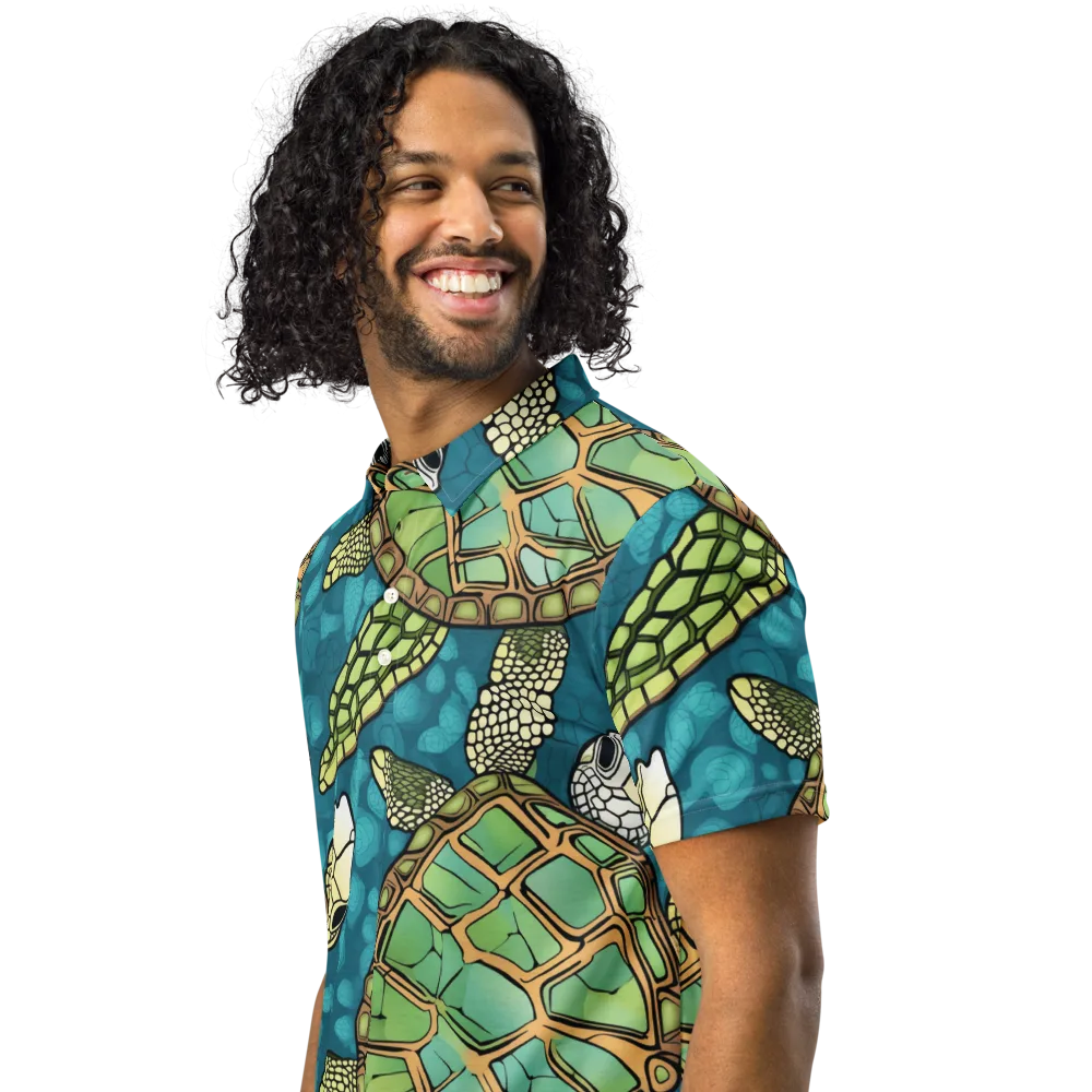 Lagoon Turtles on Men's Slim Fit Polo Shirt — Left Front