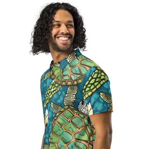 Lagoon Turtles on a Men's Slim Fit Polo Shirt