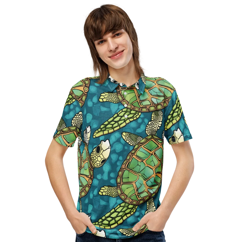 Lagoon Turtles on Men's Slim Fit Polo Shirt — Front