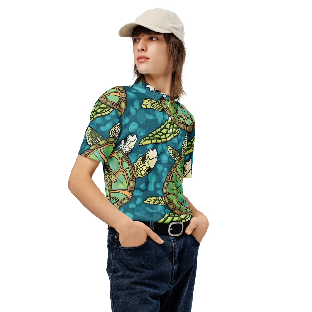 Lagoon Turtles on Men's Slim Fit Polo Shirt — Right Front