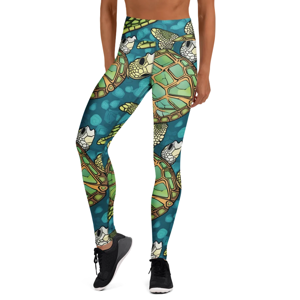 Lagoon Turtles on Yoga Leggings — Front