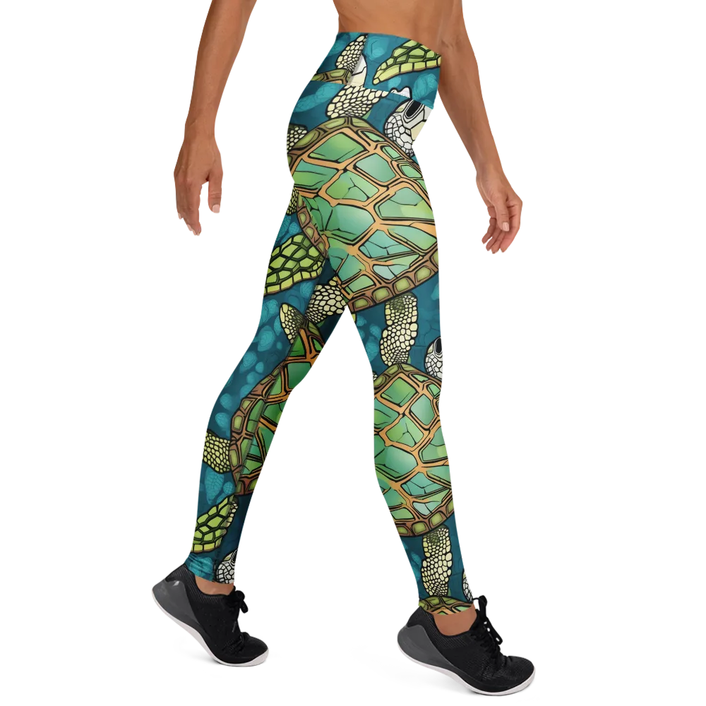 Lagoon Turtles on Yoga Leggings — Right