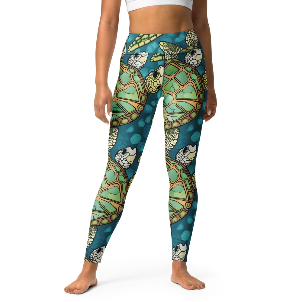 Lagoon Turtles on Yoga Leggings — Front