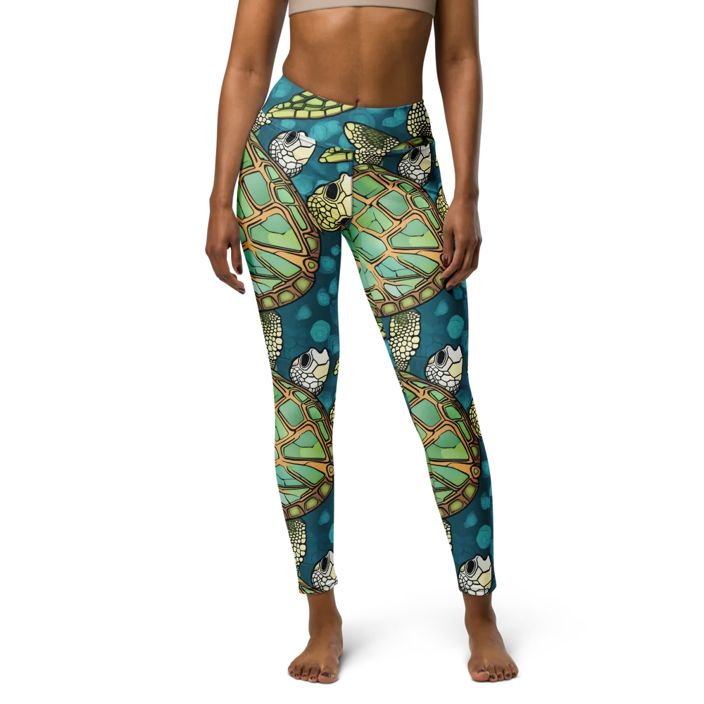 Lagoon Turtles on Yoga Leggings — Front