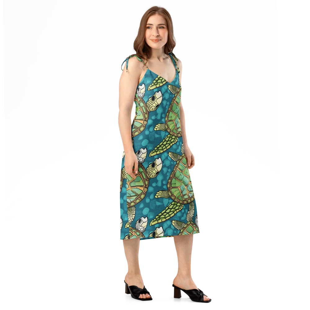 Lagoon Turtles on Slip Dress — Right Front