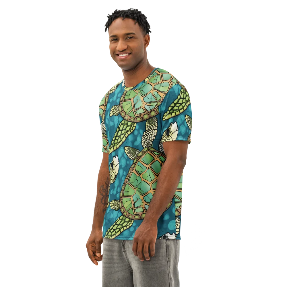Lagoon Turtles on Men's Cotton Crew Neck T-Shirt — Left Front