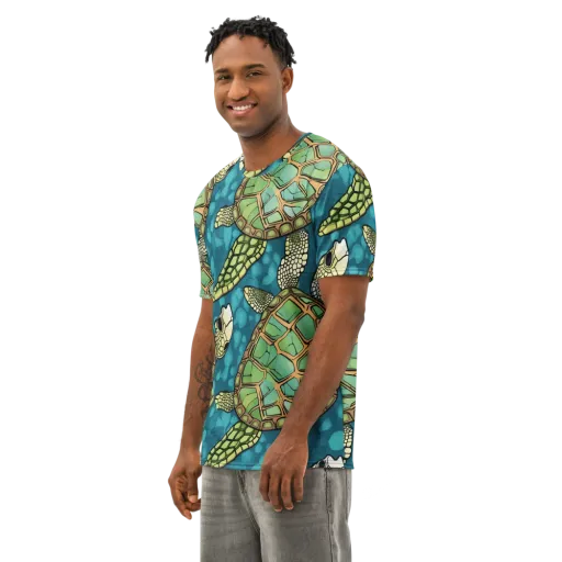 Lagoon Turtles on a Men's Cotton Crew Neck T-Shirt