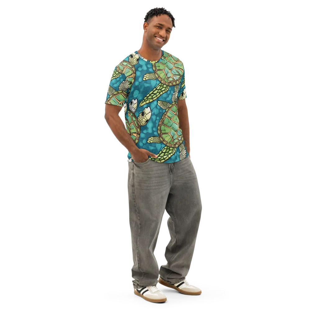 Lagoon Turtles on Men's Cotton Crew Neck T-Shirt — Right Front