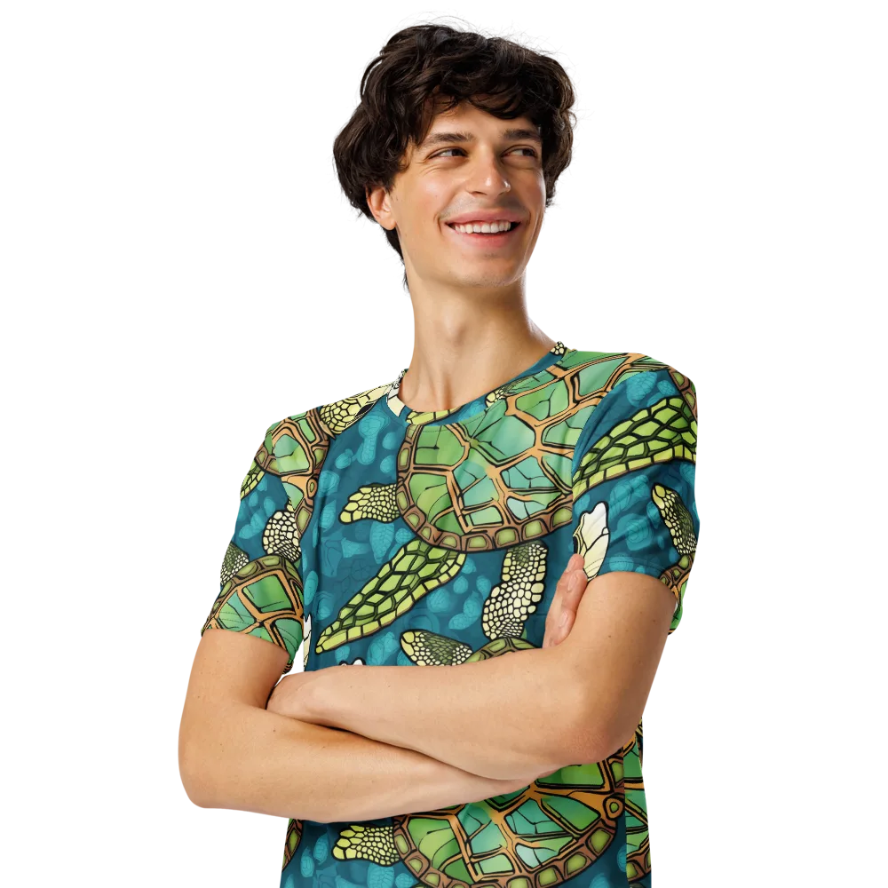 Lagoon Turtles on Men's Crew Neck T-Shirt — Left Front