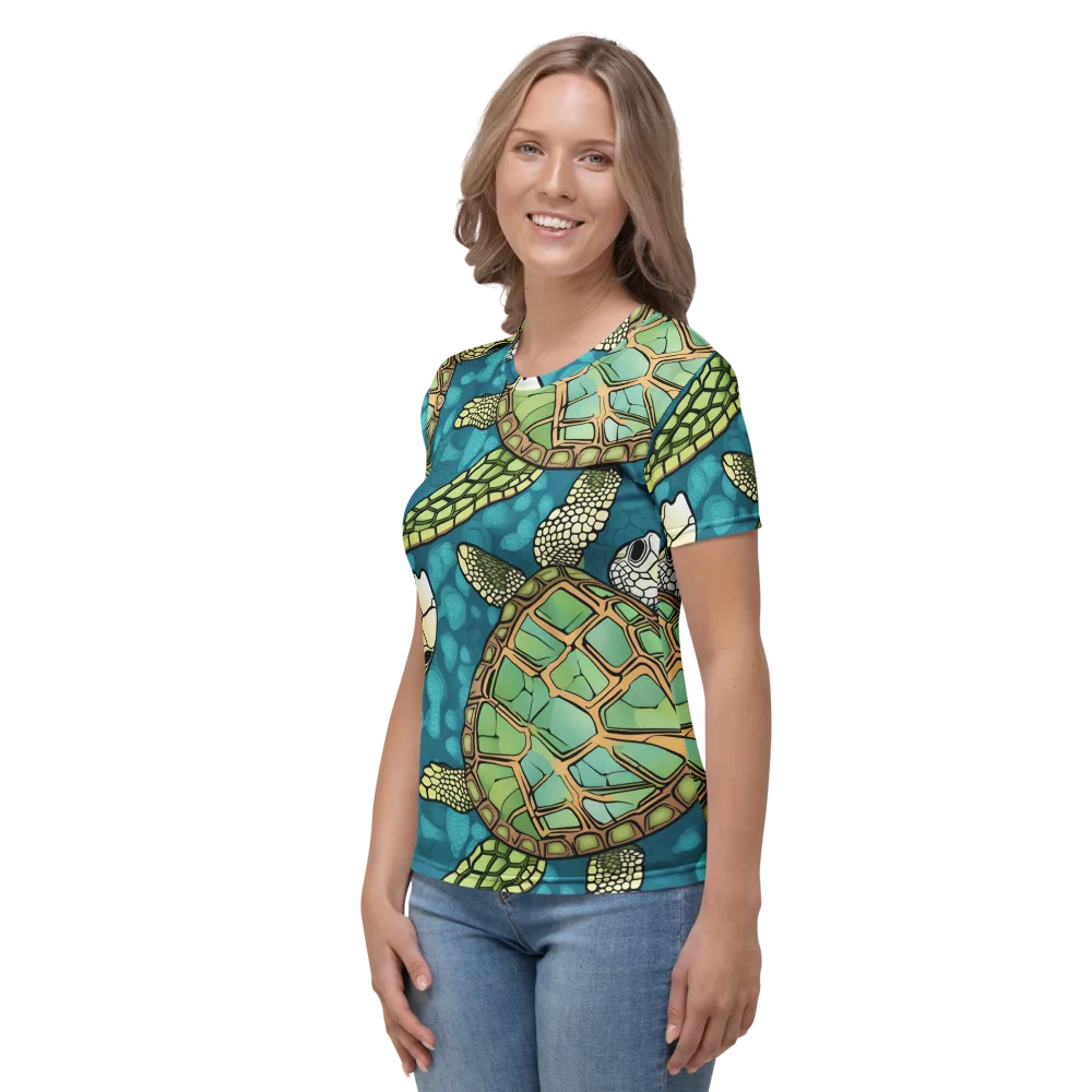 Lagoon Turtles on Women's Crew Neck T-Shirt — Left