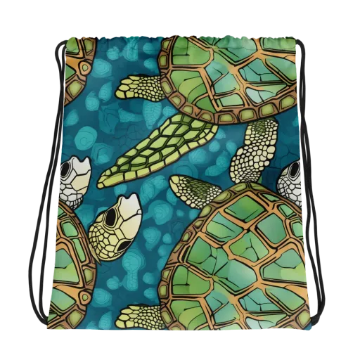Lagoon Turtles on a Drawstring Bag