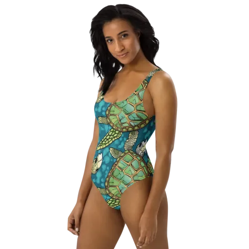 Lagoon Turtles on a One-Piece Swimsuit