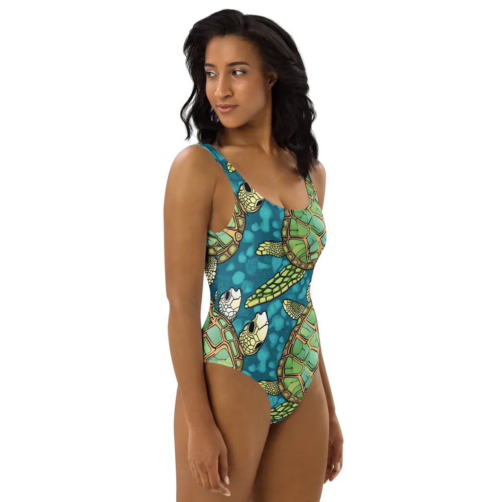 Lagoon Turtles on One-Piece Swimsuit — Right