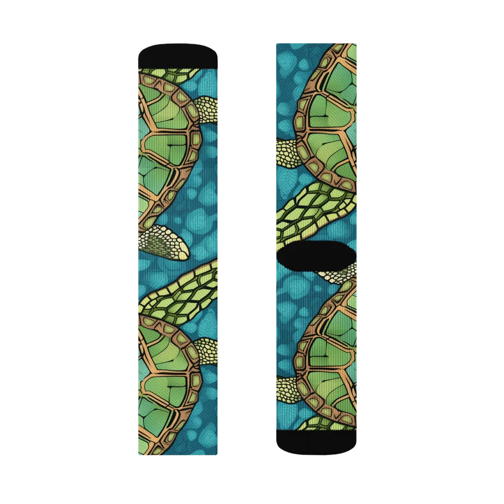 Lagoon Turtles on Socks — Left Sock