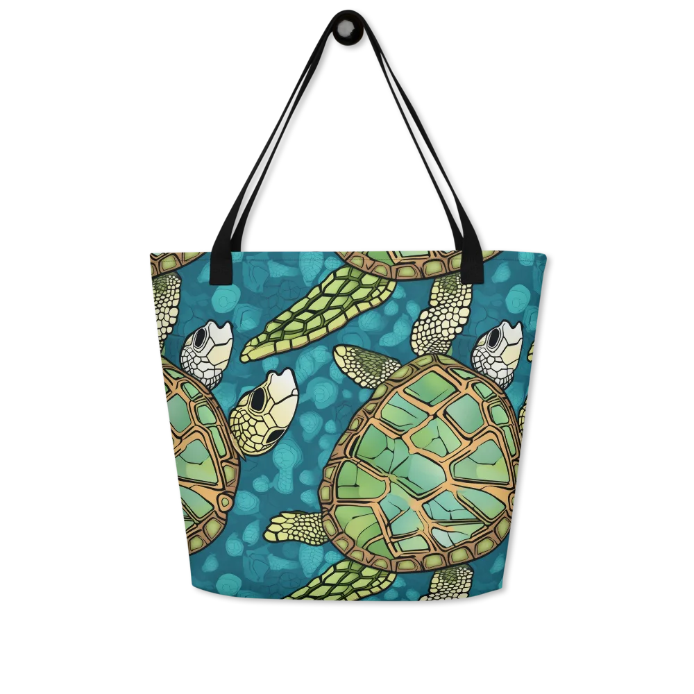 Lagoon Turtles on Large Tote Bag W/ Pocket — Front