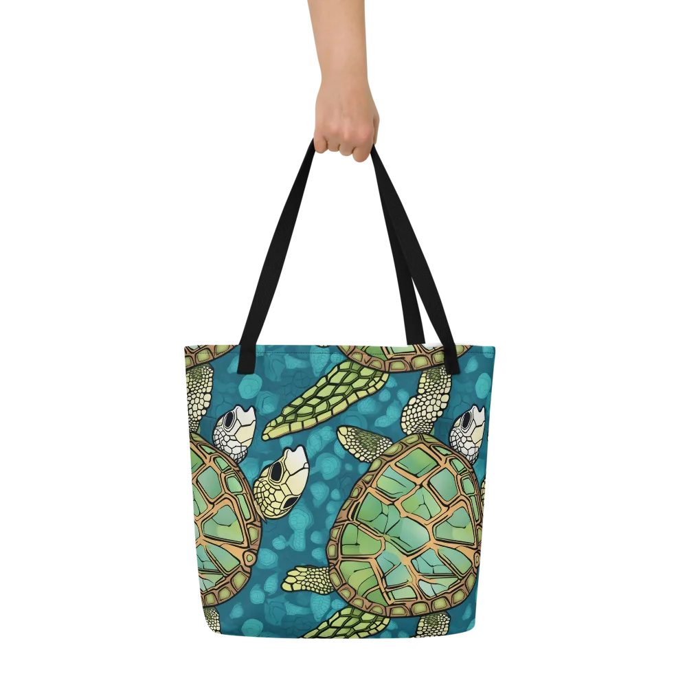 Lagoon Turtles on Large Tote Bag W/ Pocket — Front