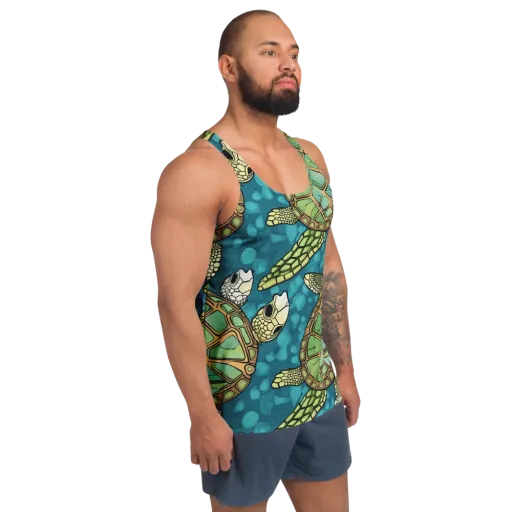 Lagoon Turtles on a Men's Tank Top