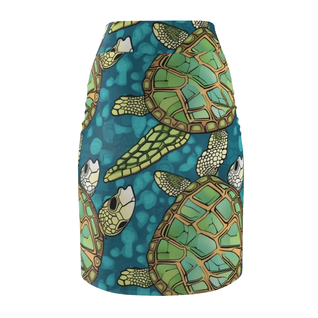 Lagoon Turtles on Pencil Skirt — Back
