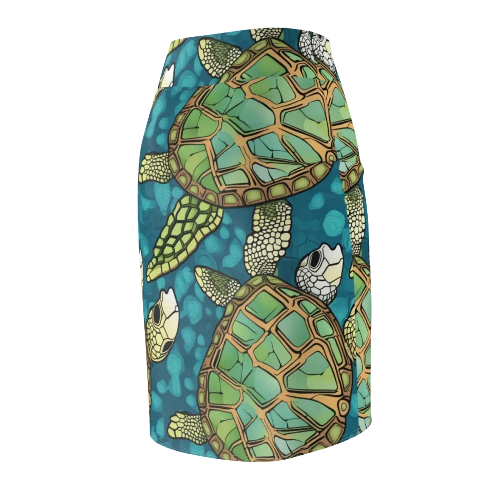 Lagoon Turtles on Pencil Skirt — Back Side