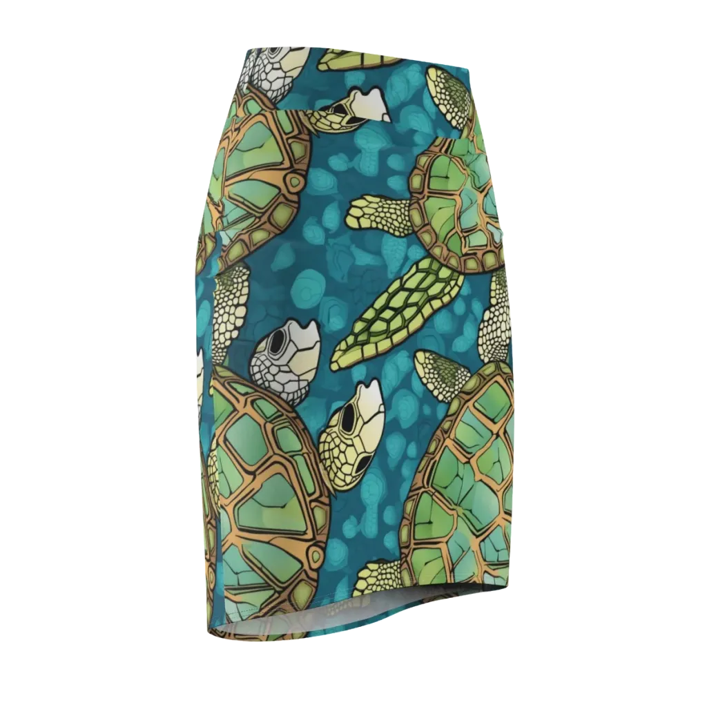 Lagoon Turtles on Pencil Skirt — Front Side
