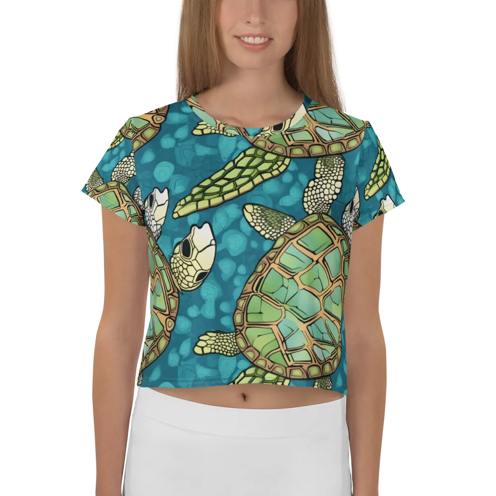 Lagoon Turtles on Crop Tee — Front