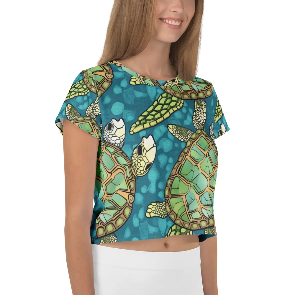 Lagoon Turtles on Crop Tee — Right