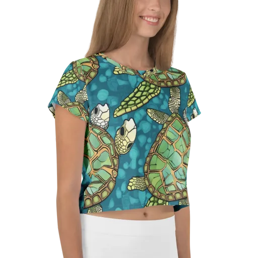 Lagoon Turtles on a Crop Tee