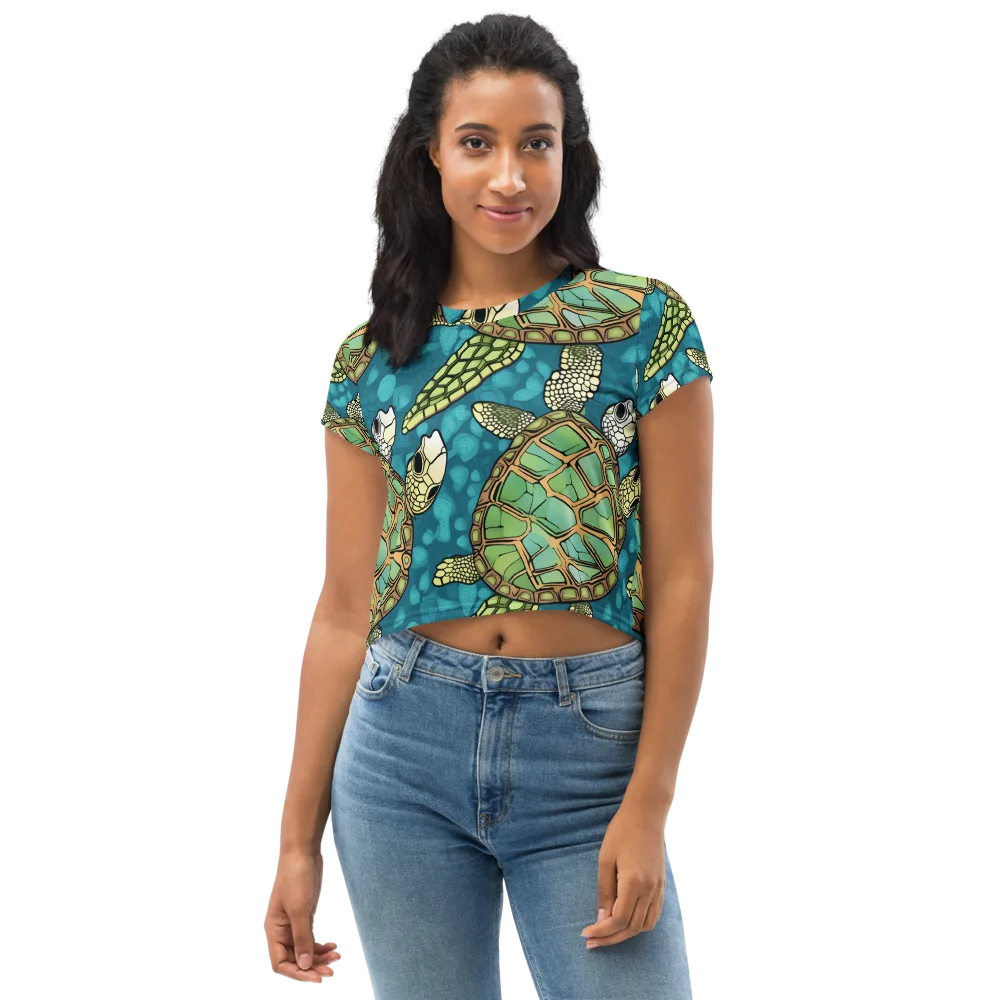 Lagoon Turtles on Crop Tee — Front