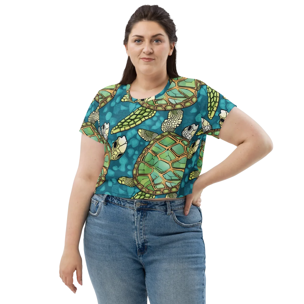 Lagoon Turtles on Crop Tee — Front