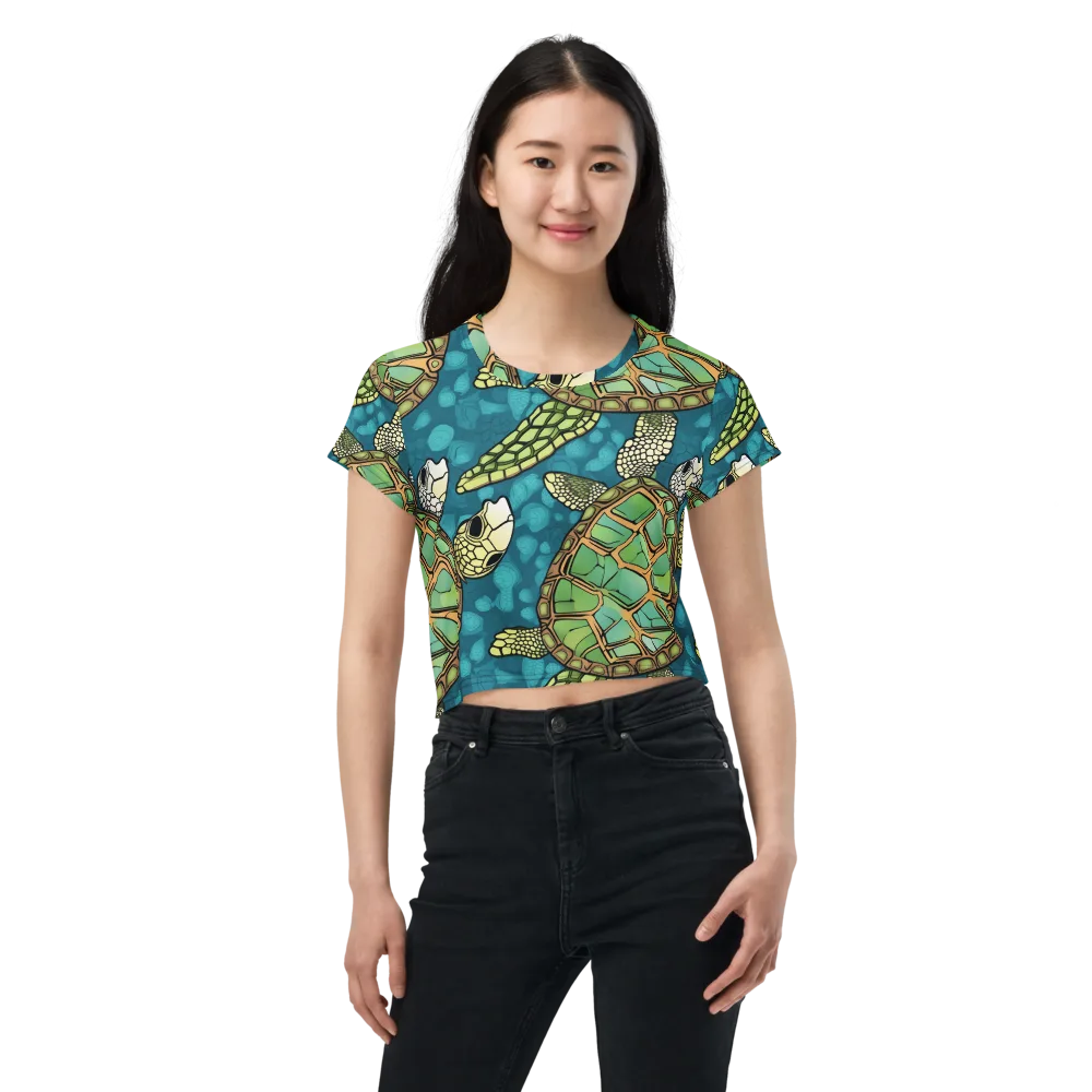 Lagoon Turtles on Crop Tee — Front