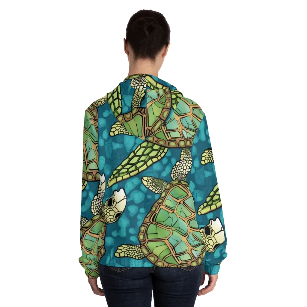 Lagoon Turtles on Women's Full-Zip Hoodie — Back On Person