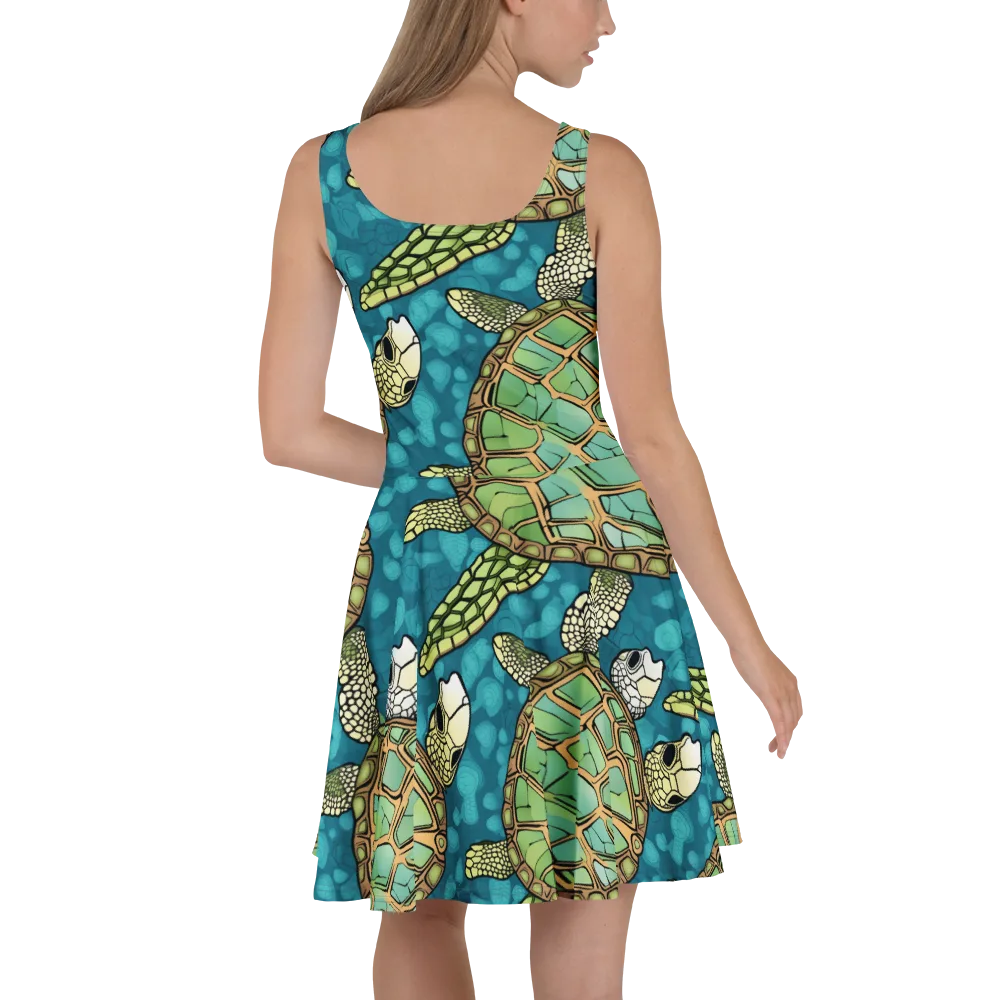Lagoon Turtles on Skater Dress — Back