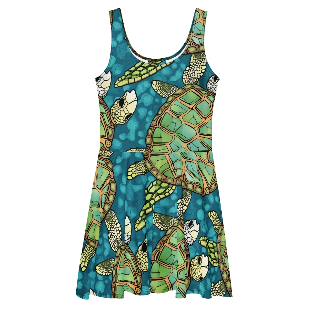 Lagoon Turtles on Skater Dress — Front