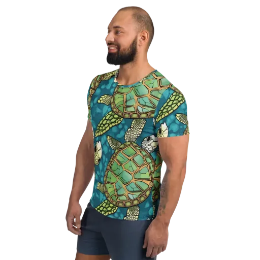 Lagoon Turtles on a Men's Athletic T-Shirt