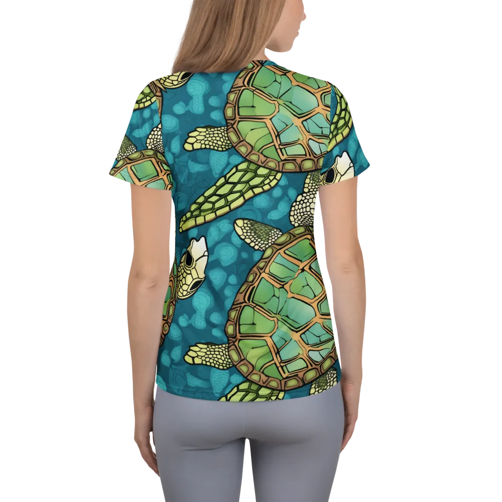 Lagoon Turtles on Women's Athletic T-Shirt — Back