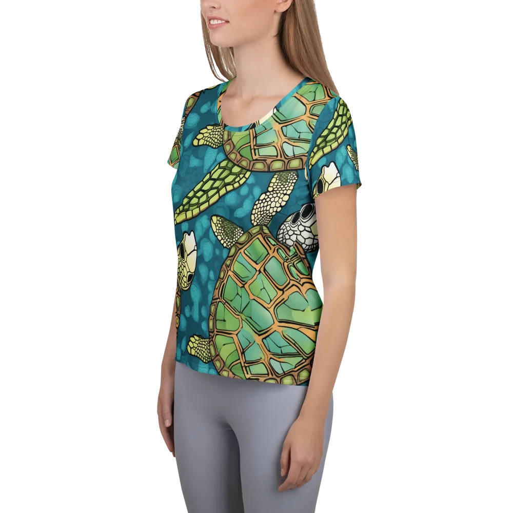 Lagoon Turtles on Women's Athletic T-Shirt — Left
