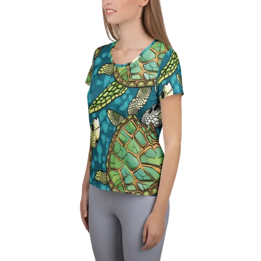 Lagoon Turtles on a Women's Athletic T-Shirt