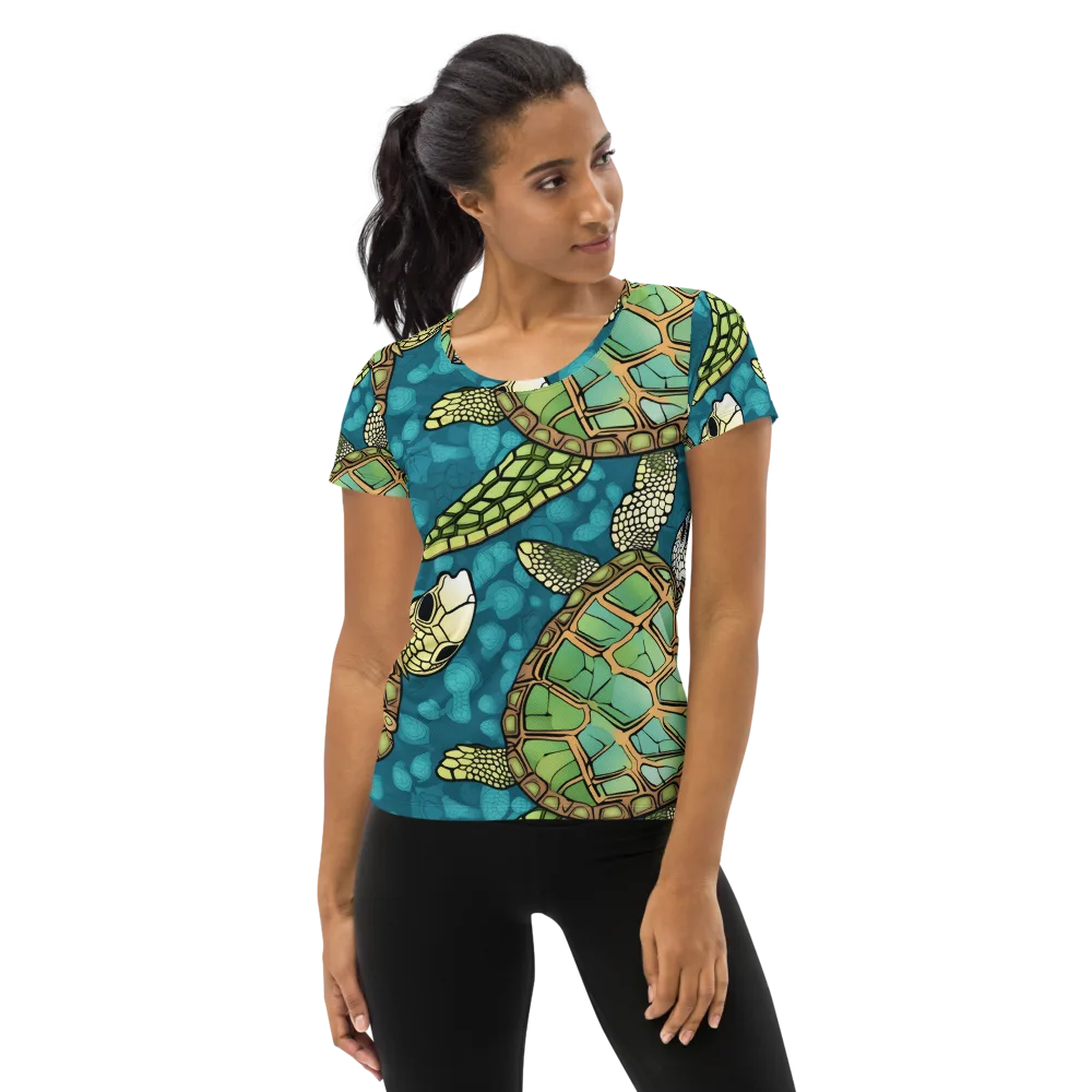 Lagoon Turtles on Women's Athletic T-Shirt — Front